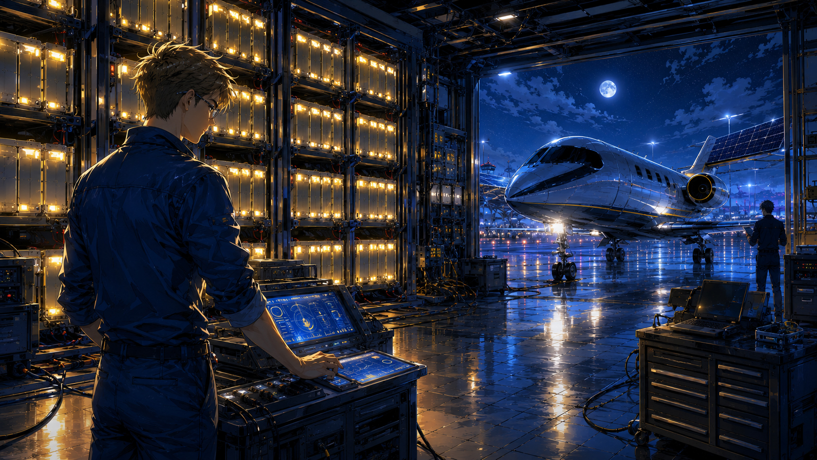 Battery backup in a hangar